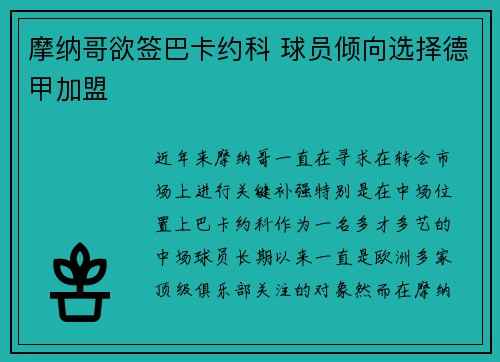 摩纳哥欲签巴卡约科 球员倾向选择德甲加盟