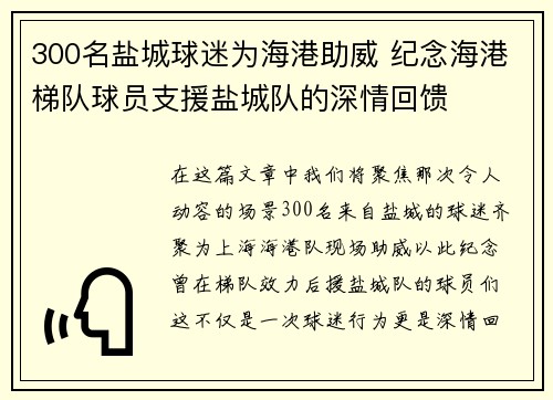 300名盐城球迷为海港助威 纪念海港梯队球员支援盐城队的深情回馈